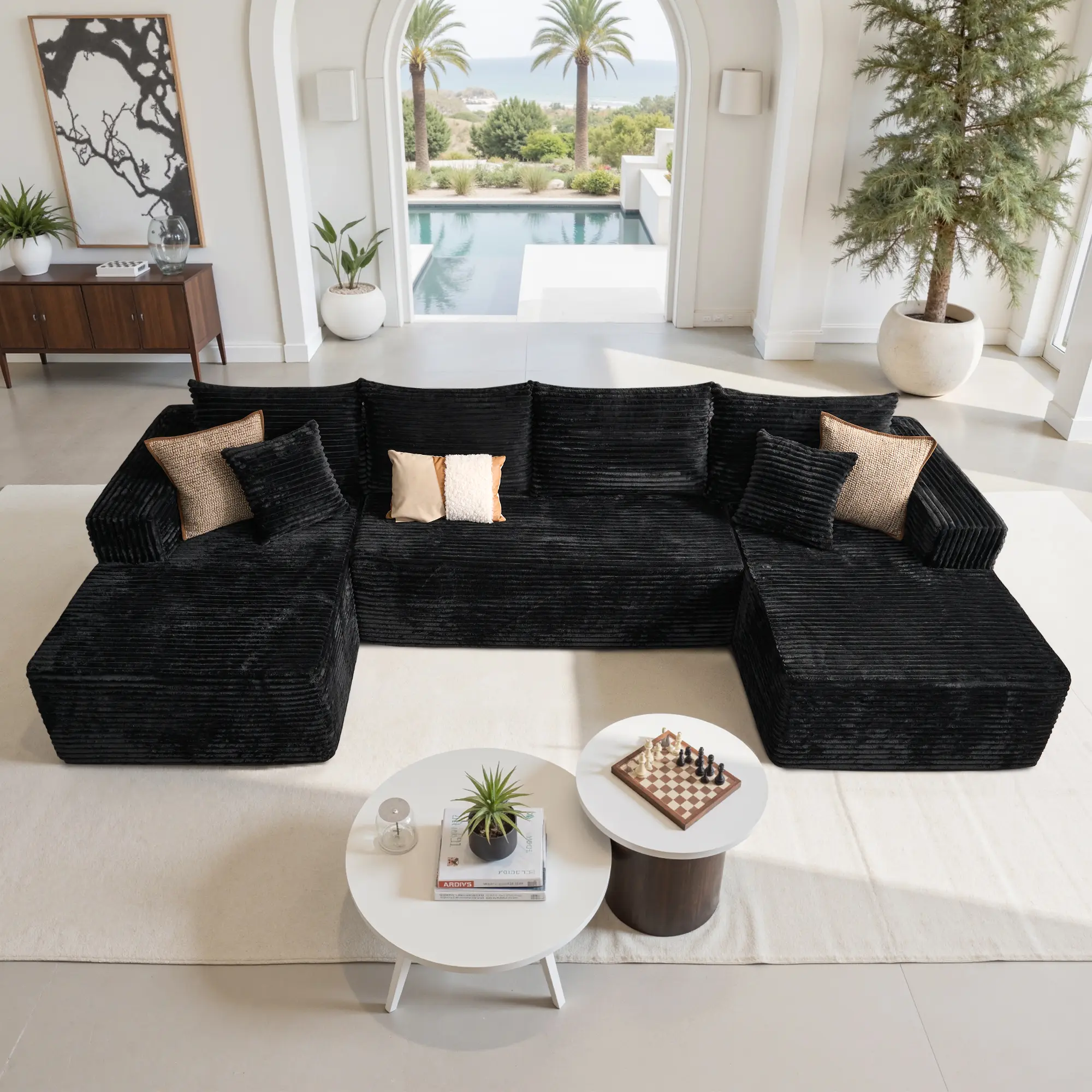 CAODOC Cloud Couch Sectional Modular Sofa, 135" Boneless Couches Sofa for Living Room, Modern Plush U Shaped Sofas Corduroy Couch Sectional with Chaise Lounge