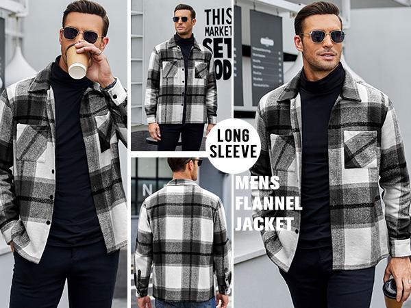 COOFANDY Lightweight Fall Outfits Classic Menswear Flannel Shirts Casual Button Down Plaid Shirt Jacket Long Sleeve Fleece Shacket with Pockets Coats  Outerwear Overall Stylish Corduroy Tops