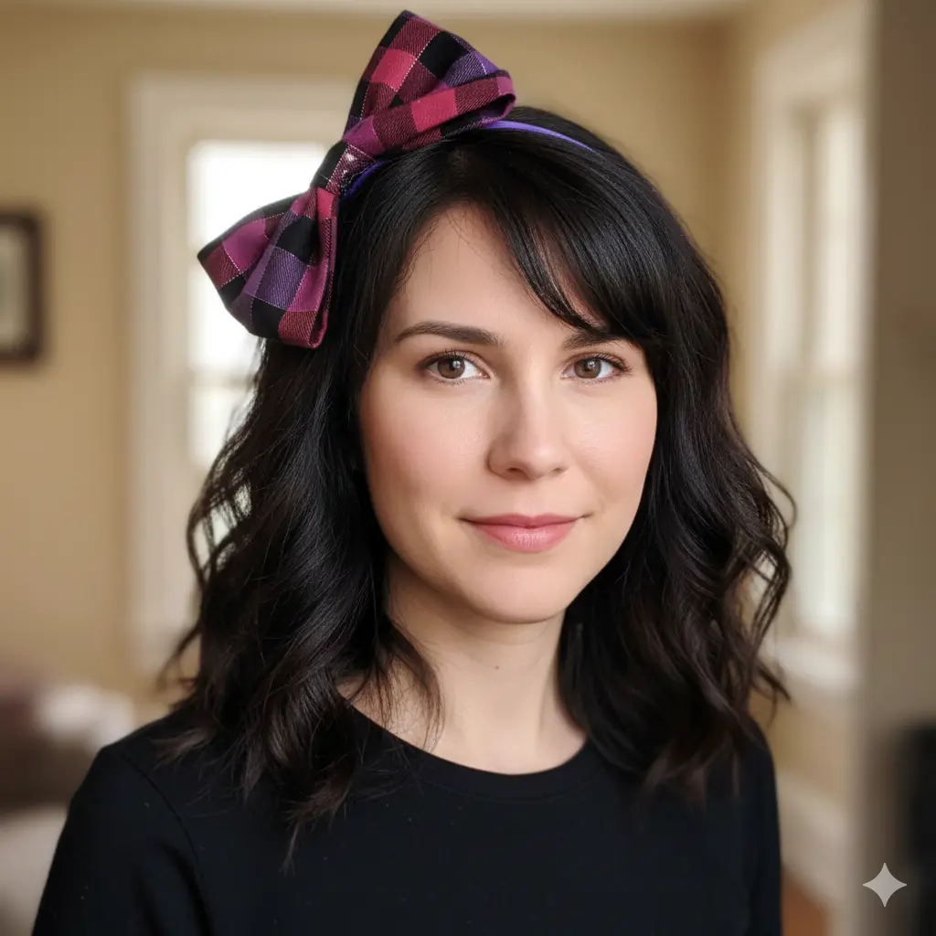 Handmade Plum & Crimson Tartan Plaid Handmade Fabric Bow Headband
