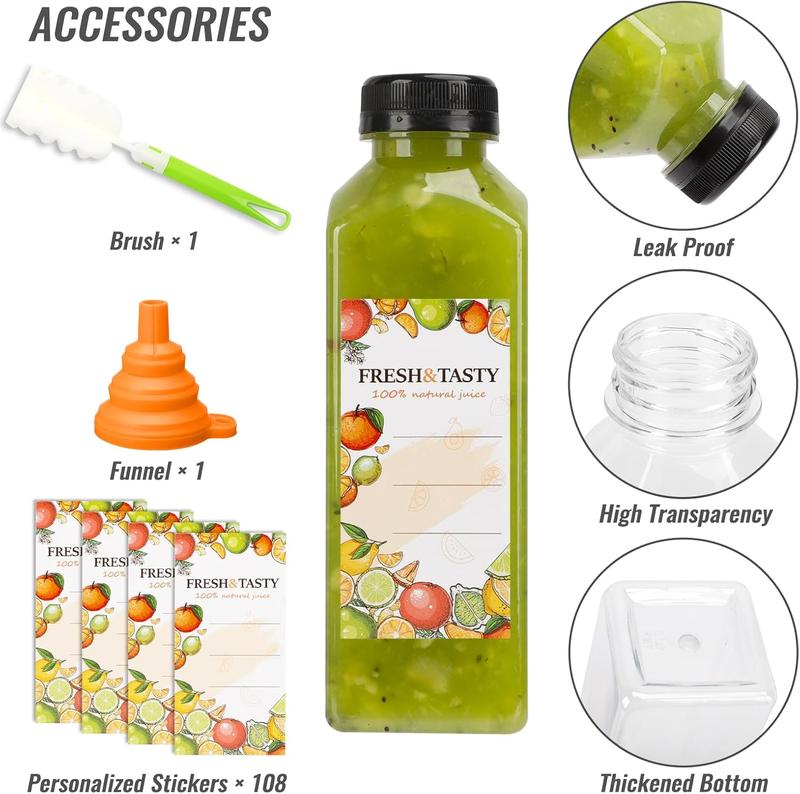 Plastic Dispensing Bottle, 20pcs 16oz Empty Plastic Juice Bottles with Caps, Reusable Clear Bulk Beverage Containers for Juice, Milk and Other Beverages