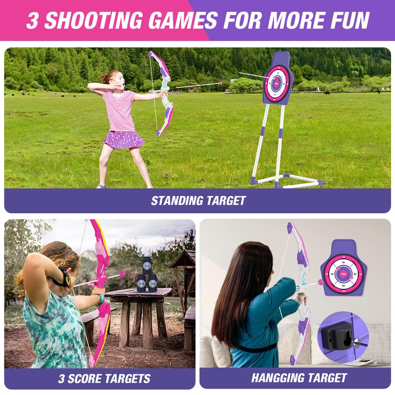 2 Pack Bow and Arrow for Kids, LED Light Up Archery Set with 24 Suction Cup Arrows, 2 Hanging Targets, 6 Score Targets & 2 Quiver,Sport Gifts for Girls，Christmas and Birthday Gifts