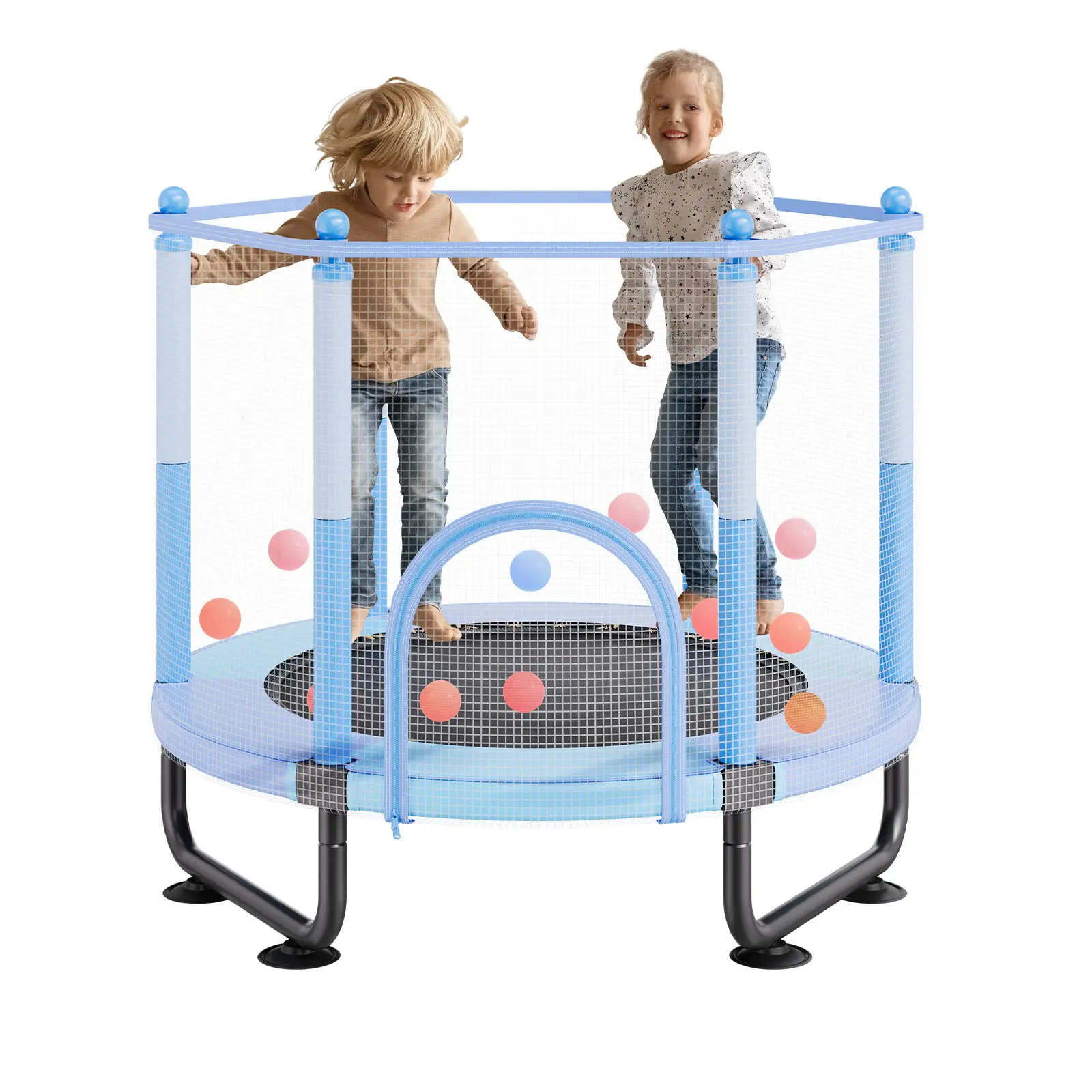 【SummerFinds】VEVOR 60" Reinforced Thickened Waterproof Sports Jumping Trampoline, 5FT Indoor-Outdoor for 3+ Years Toddlers, with Safety Enclosure Net & Basketball Hoop, Toddler Toys Birthday/Christmas Gifts, Blue