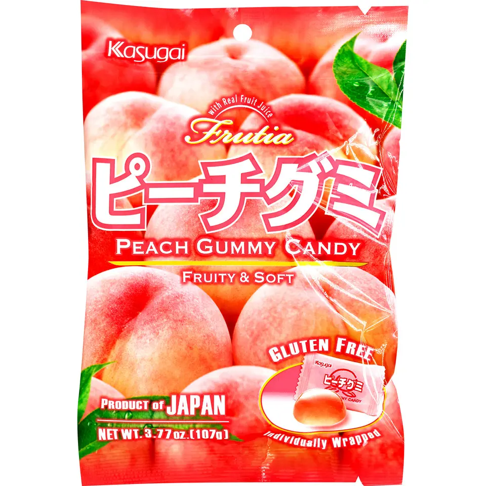 Kasugai Peach Fruit Gummy Candy - Natural, Gluten-Free, Authentic Taste, Real Fruit Juice, Soft & Chewy Sweet Individually Wrapped Single-Serve Snack