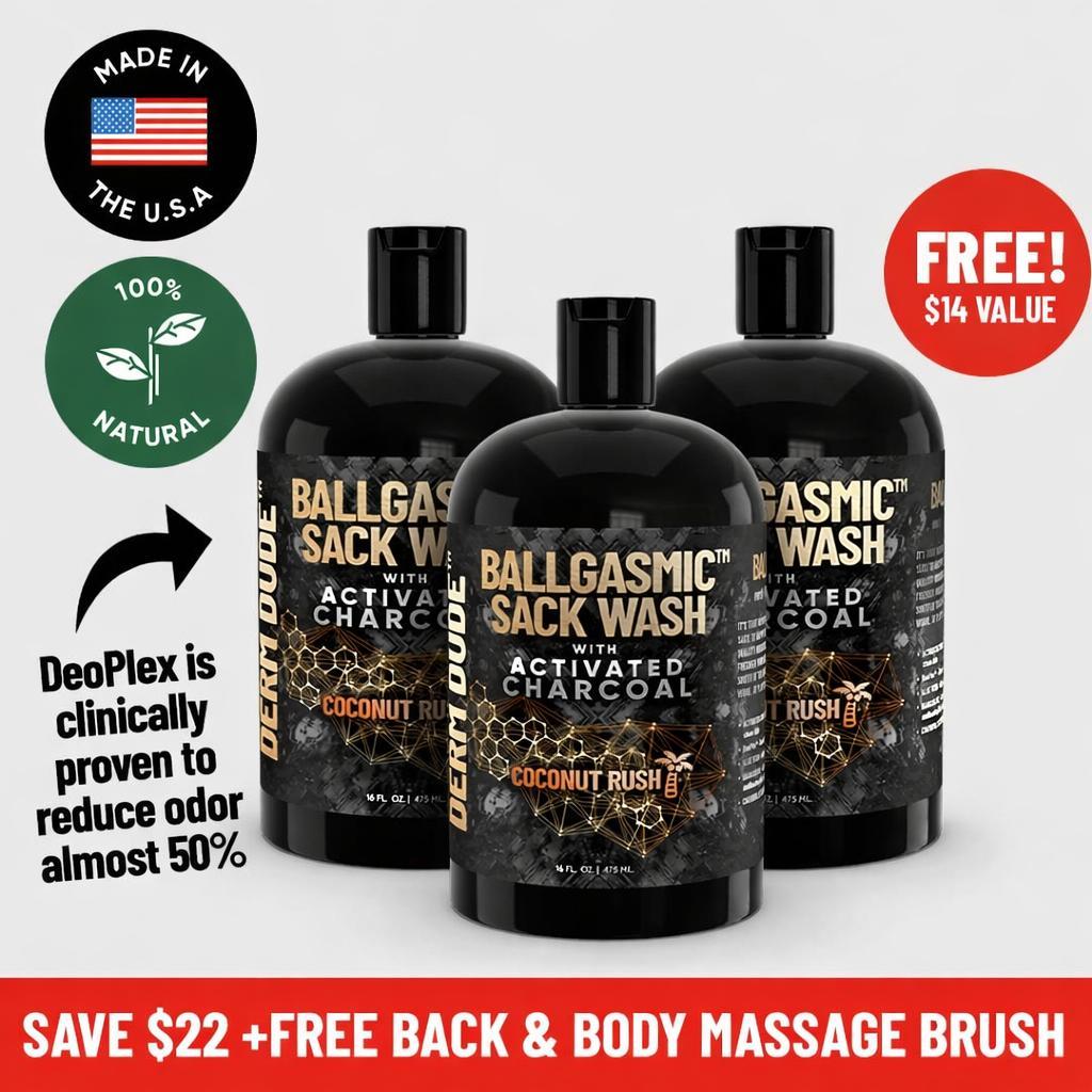 Ballgasmic Sack Wash for Men 3-Pack with Activated Charcoal 16oz | Deep Clean, Odor Control & Fresh Scent | Coconut Rush, MVP & Strawberry Lollipop