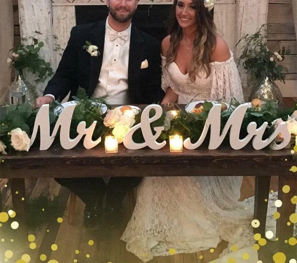 Rustic Waterproof Wooden Freestanding Mr & Mrs Letters Sign - White Indoor Decor, Wedding Photo Prop, Just Married Anniversary Gift, Customized Nameplate, Water Proof
