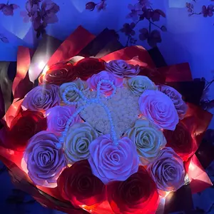 Love Bouquet - Vibrant Red & Pink Roses with Elegant Pearl Centerpiece and Red Satin Ribbon for Special Occasions