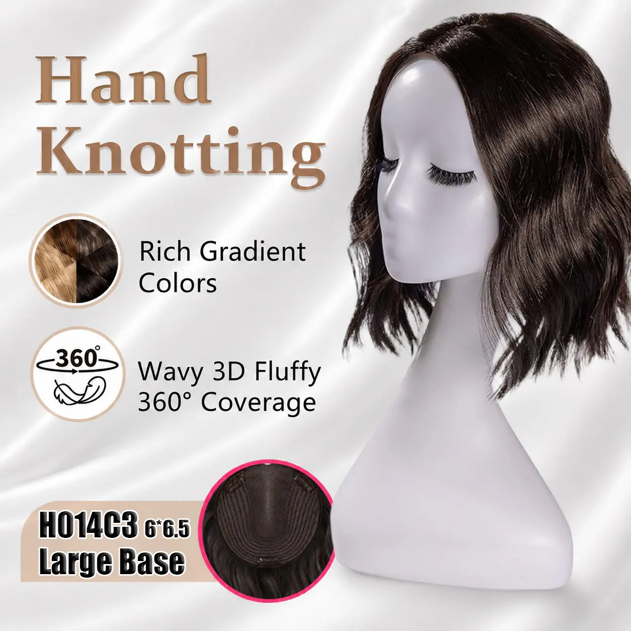 EC 12in Loose Wave Hair Topper for Women #H014C3, Synthetic Secure Glueless Clip-In Hairpiece with 6×6.5in Hand-Knotted Lace Base, Natural-Looking Crown Coverage for Thinning Hair, Gray Root Coverage & Instant Volume