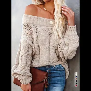 Women's Plain Textured Off Shoulder Sweater, Casual Drop Shoulder Long Sleeve Jumper for Daily Wear, Ladies Knitwear for All Seasons