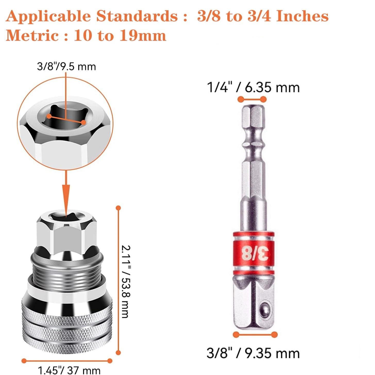 Adjustable Universal Socket Wrench, Manual Socket Wrench, Multifunctional Sleeve, 10mm-19mm Universal Sockets Tools for 3/8" Drive Ratchet Torque Wrench and Power Drill