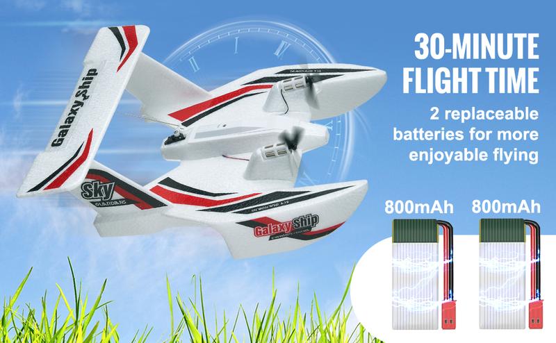 VEVOR RC Plane,  2.4GHZ 3 Channel Remote Control Airplane with 6-Axis Gyro Stabilizer, Ready to Fly Amphibious Aircraft Plane Toy with 2 Batteries, Easy to Fly RC Glider for Adults Kids Beginners Boys