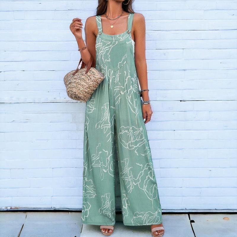 Women's Casual Loose Overalls Jumpsuits One Piece Sleeveless Printed Wide Leg Long Pant Rompers With Pockets 2025 New Baggy Adjustable  Outdoorfun Summertok Vacation Sizes Run Small Thin