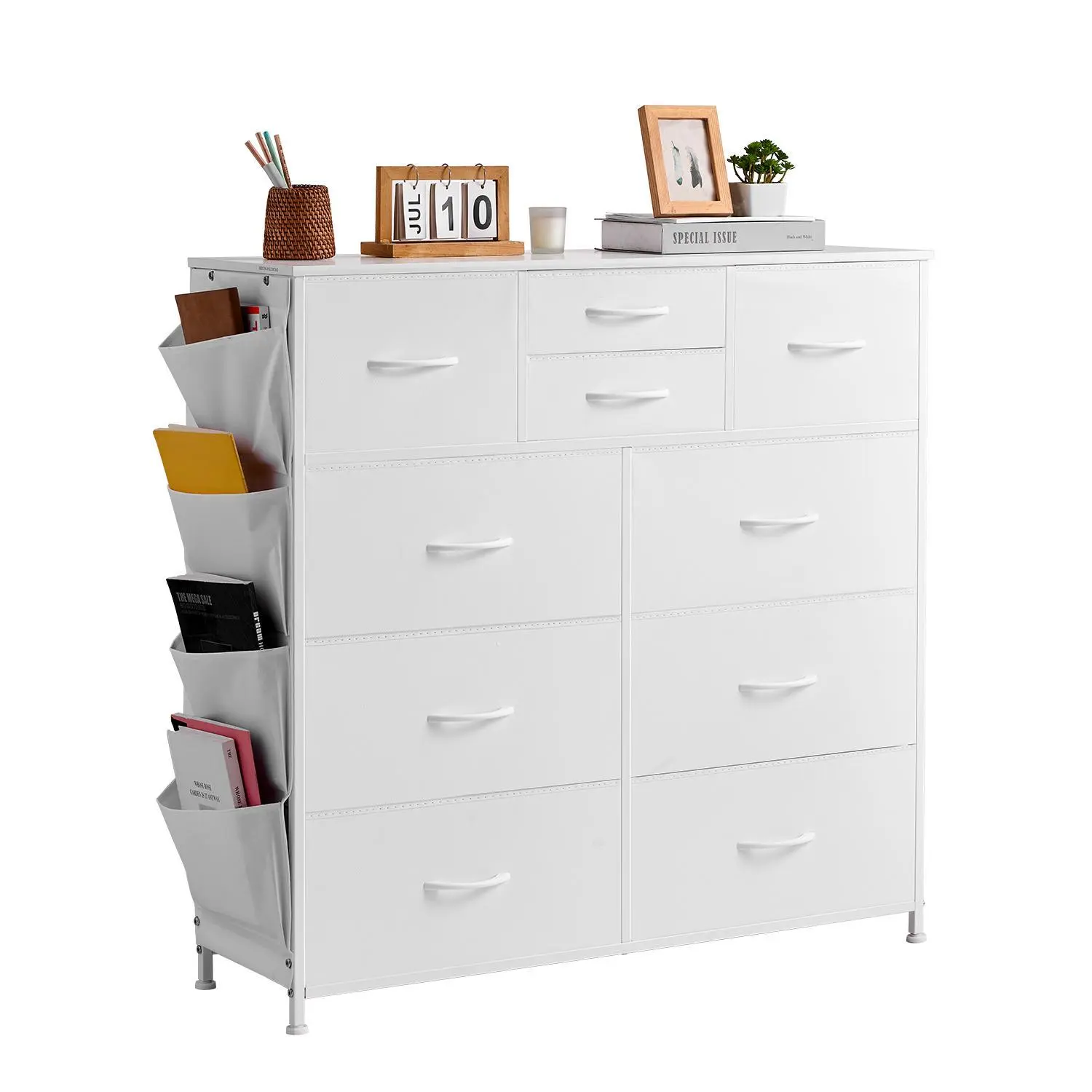 【SummerFinds】10 Drawer Dresser Fabric Storage Drawers Fabric Bins & Steel Frame White