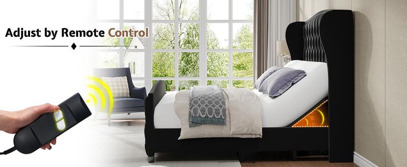 [Ships in 2 Boxes] AMERLIFE Adjustable Bed Frame, 50.8" H Velvet Upholstered Bed with Wingback Headboard and Deep Button Tufting, Platform Bed Frame with Dual Motor and Remote Control, No Box Spring Needed/Best Gift Ideas/Christmas Gifts