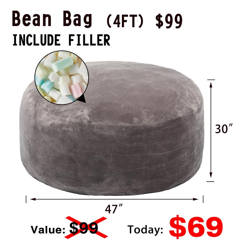3FT/4FT bean bag Lazy sofa beanbag Chair USA Ship Free High-Rebound Memory Foam Furniture Soft flannel fabric