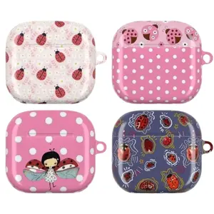 Cute Ladybug Fairy AirPods Case – Pink Polka Dot & Floral Kawaii Cover, Cartoon Fairy Garden Protective Case for AirPods Gen 1/2/3/4 & Pro 1/2/3, Cute Nature Gift