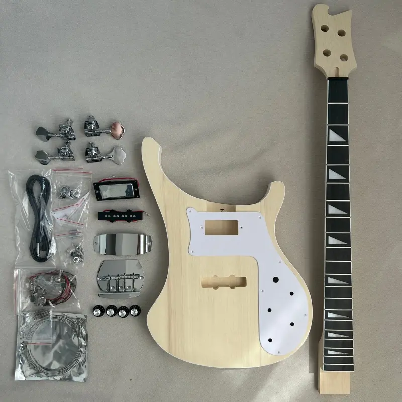4-String DIY Bass Guitar Kit Basswood Body Maple Neck Rosewood Fingerboard Chrome Hardware