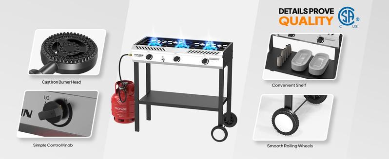 ROVSUN 2/3 Burner Outdoor Propane Burner with Ignition & Regulator, 150,000/225,000 BTU Powerful & Portable Gas Stove Outdoor Stand Cooker for Backyard Patio Cooking Home Camping Brewing Canning Turkey Frying