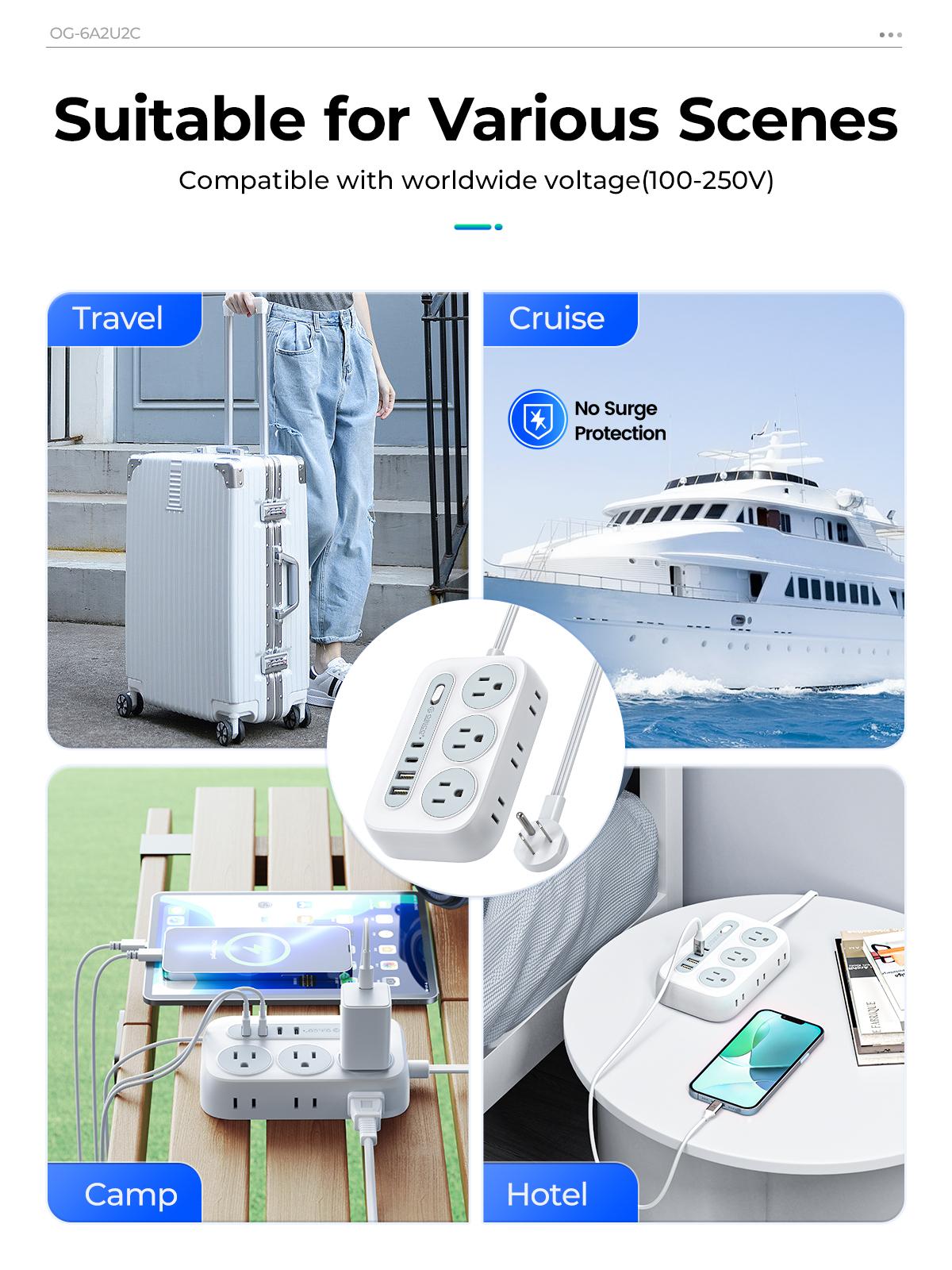 ORICO OG Series 10-in-1 Power Strip 6 AC Outlets 2 USB-A & 2 USB-C Ports Compact Surge Protector with Multiple Outlets for Home Office & Travel 1.5m/3m International Warranty Socket Adapters Plug Splitter-OG