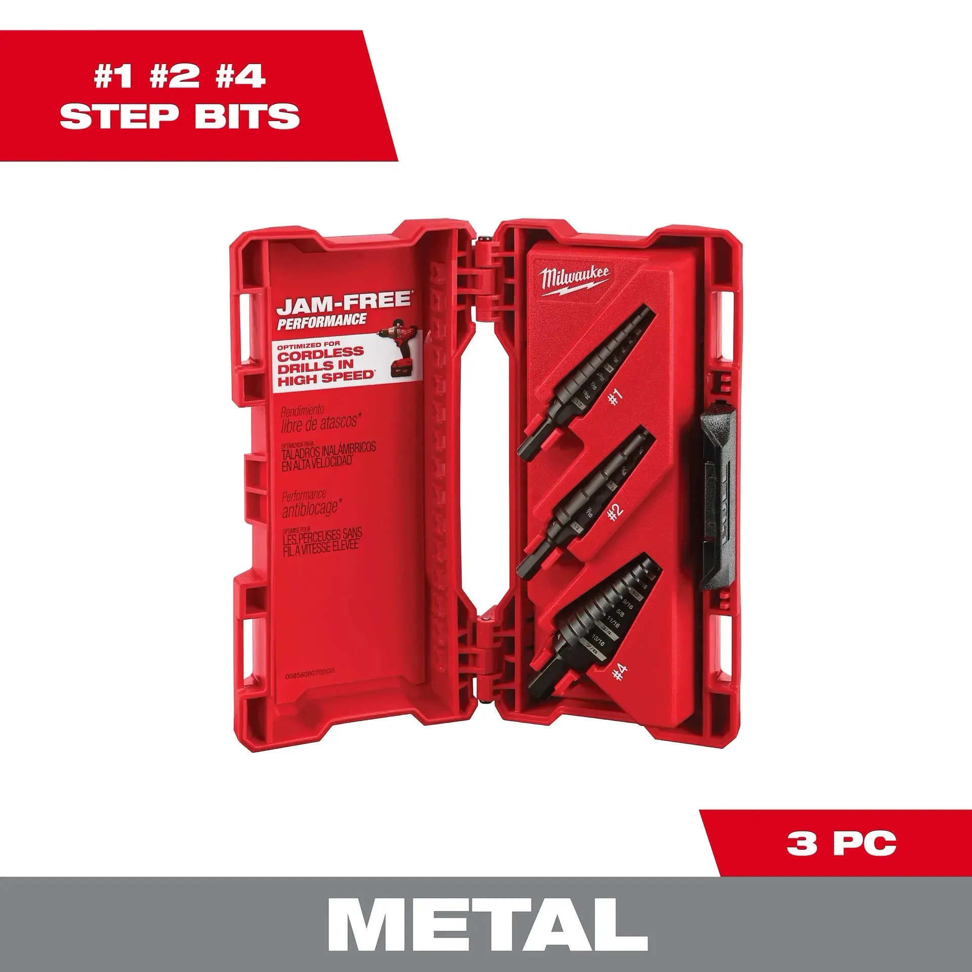 Milwaukee 48-89-9221 3-Piece Black Oxide Step Drill Bit Set, High-Speed Drilling Jam-Free Metal Bits