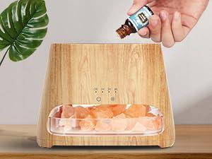 SALKING 2-in-1 Ultrasonic Essential Oil Diffuser & Himalayan Salt Lamp, Aromatherapy Diffuser Cool Mist Humidifier with Auto Off Function, 100% Pure Himalayan Pink Salt Rock, 150ml (Wooden Grain)