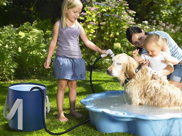 Portable Shower for Camping,6000mAh Rechargeable Camping Shower with Intelligent LED Display,Adjustable Shower Head and Folding Bucket,Ideal for Hiking, Travel, Car, Pet