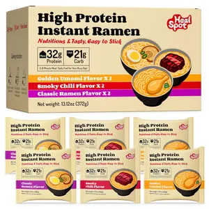 Healspot High Protein Instant Ramen Variety Pack, 6 Pack Non Fried Ramen Broth, 32g Plant Based Protein, Low Fat, Low Carb, Non GMO, Keto Friendly & Plant Based (Golden-Chicken,Smoky-Beef,Classic-Pork）