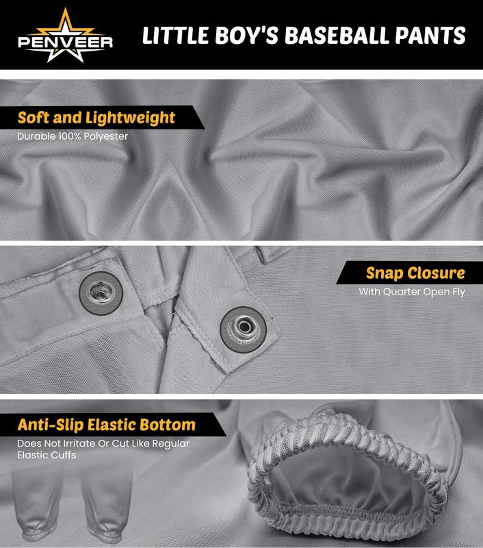 Penveer Pull-Up Youth Baseball Pants, Quarter Open Fly Boys Baseball Pants with Durable Snap & Elastic Bottom, T Ball Pants - (Grey)