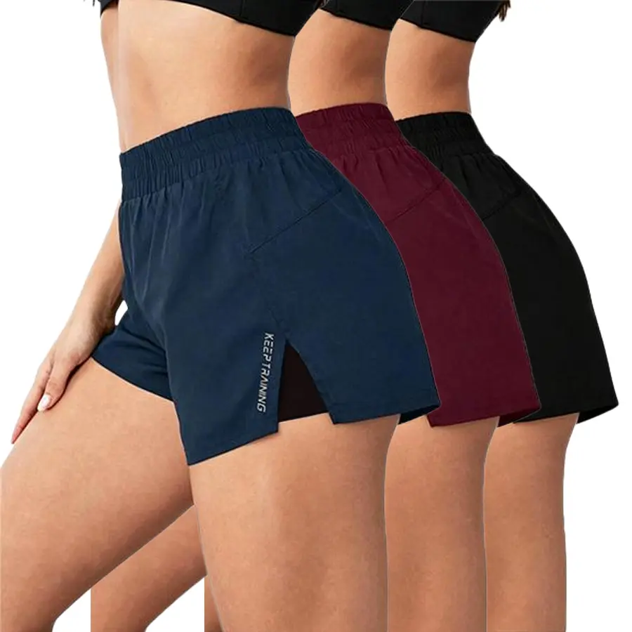 Women’s non-double-layer fitness shorts with pockets — loose-fit running and workout shorts suitable for sports and training | Machine-washable stretchy athletic shorts, no see-through material