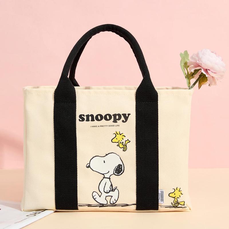 MINISO Snoopy Summer Travel Tote Bag - Cream White, Lightweight & Spacious  Big Capacity for Holiday Vacation for Work School
