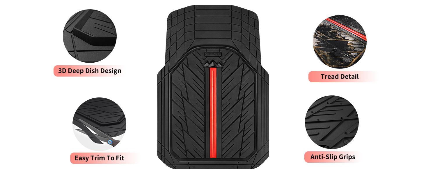 CAR PASS Tire Tread DeepDish Rubber Floor Mats，Heavy Duty car mats， Universal XL~M ，Fit for Truck SUV Vehicle Automotive, Waterproof car mats 3 Piece
