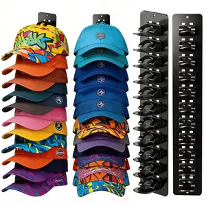 2Pcs Detachable Hat Stand Rack, Hat Organizer  for Baseball Caps, Wall-Mounted Hat Racks Installs with Adhesive Or Screws Two Mounting Opration Hold Up to 22 Caps, Hat Hanger  on Wall for Bedroom Closet Doors, Black Hat Storage Ideas for Men Decoration