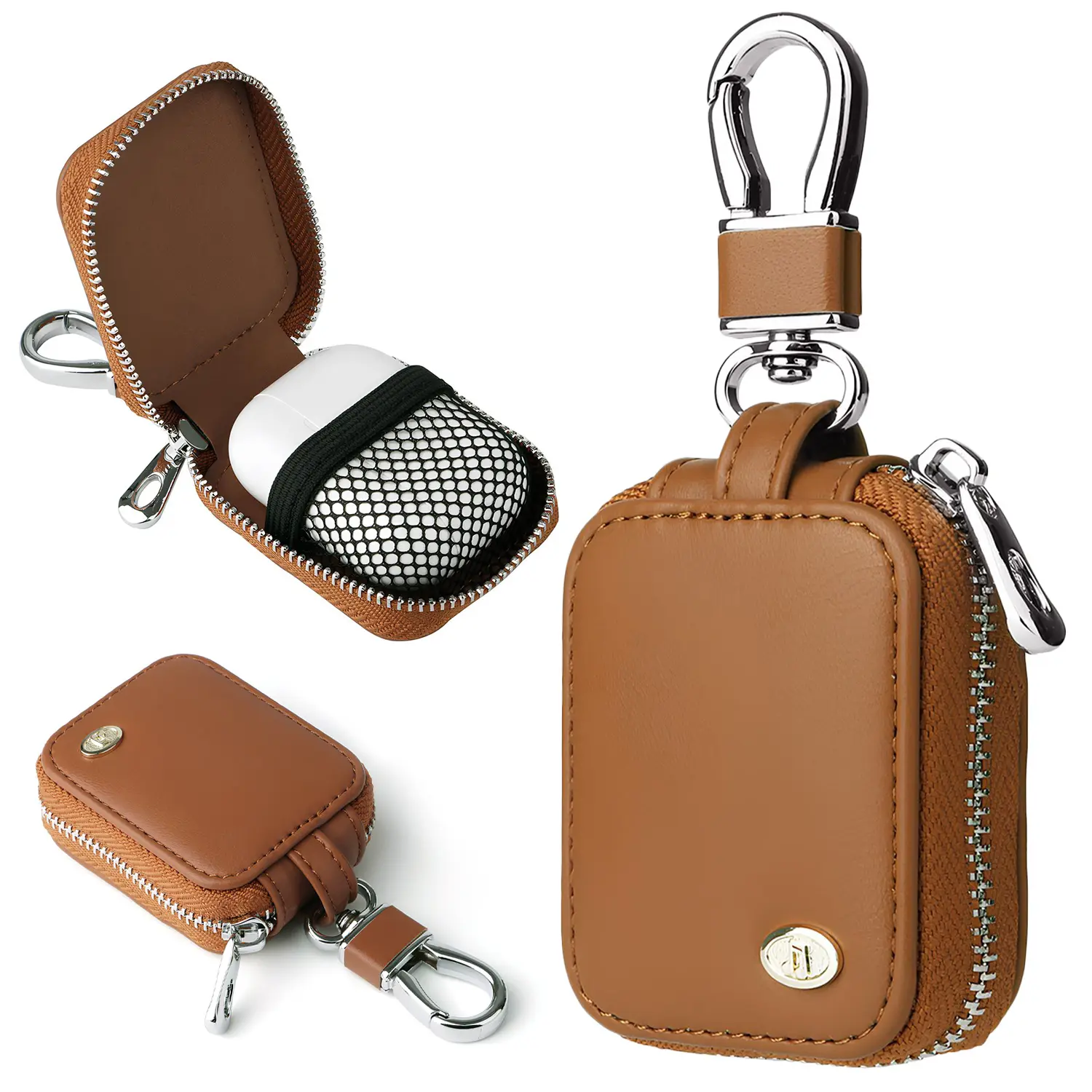 Universal Leather Earbud Case for AirPods 1/2/3/Pro,Dustproof & Waterproof & Anti-scratch Travel Wireless Earbuds Bag with Keychain &Mesh Pocket,Audio & Video Accessories#SummerWins#tiktokshopbacktoschool