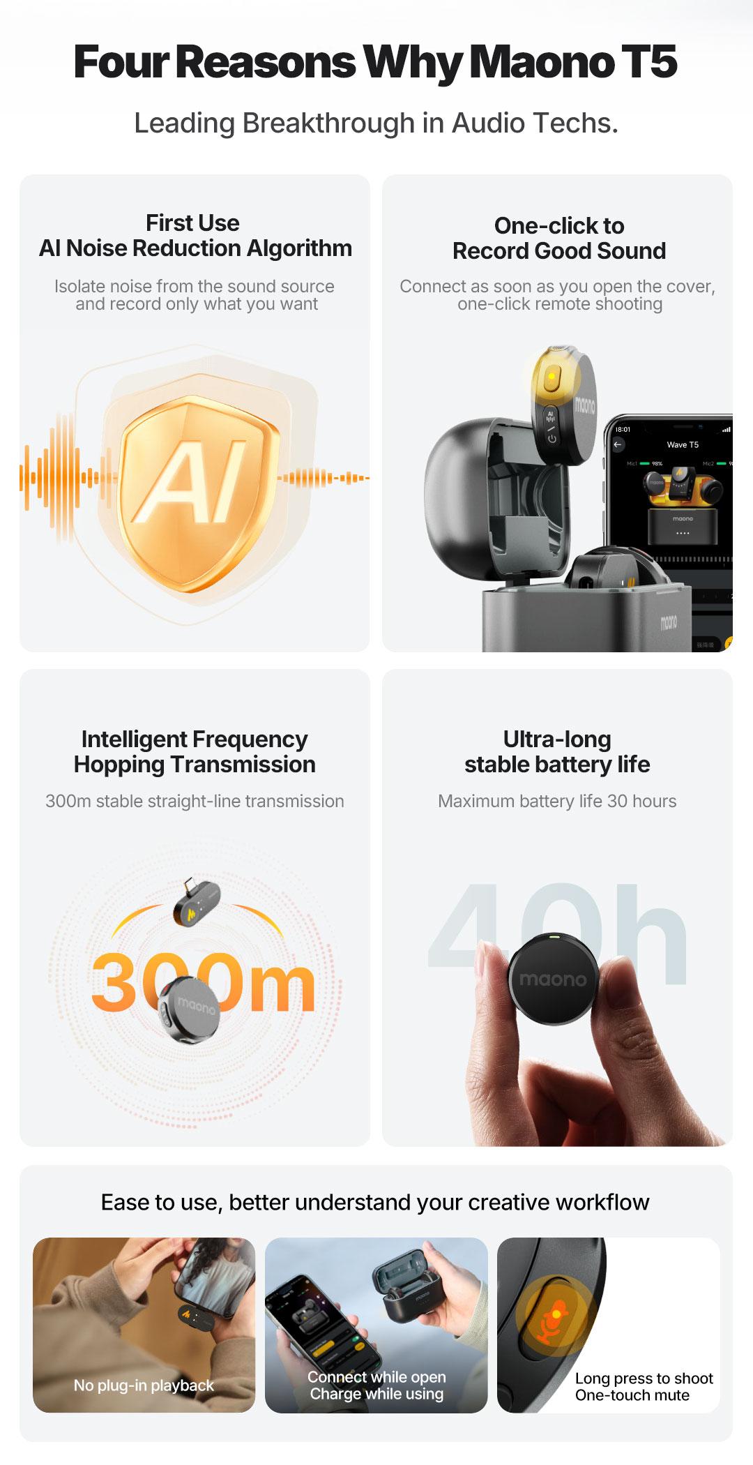 Maono T5 Wireless Lavalier Microphone, Audio Noise Reduction, Compatible with PC Camera, iPhone, Type C Android Smartphone, Ideal For Youtube, Facebook,TikTok Video Vlogging, Streaming, Recording, Interview, Content Creating. Maono T5 Wireless Lavalier Microphone, Audio Noise Reduction, Compatible with PC Camera, iPhone, Type C Android Smartphone, Ideal For Youtube, Facebook,TikTok Video Vlogging, Streaming, Recording, Interview, Content Creating.