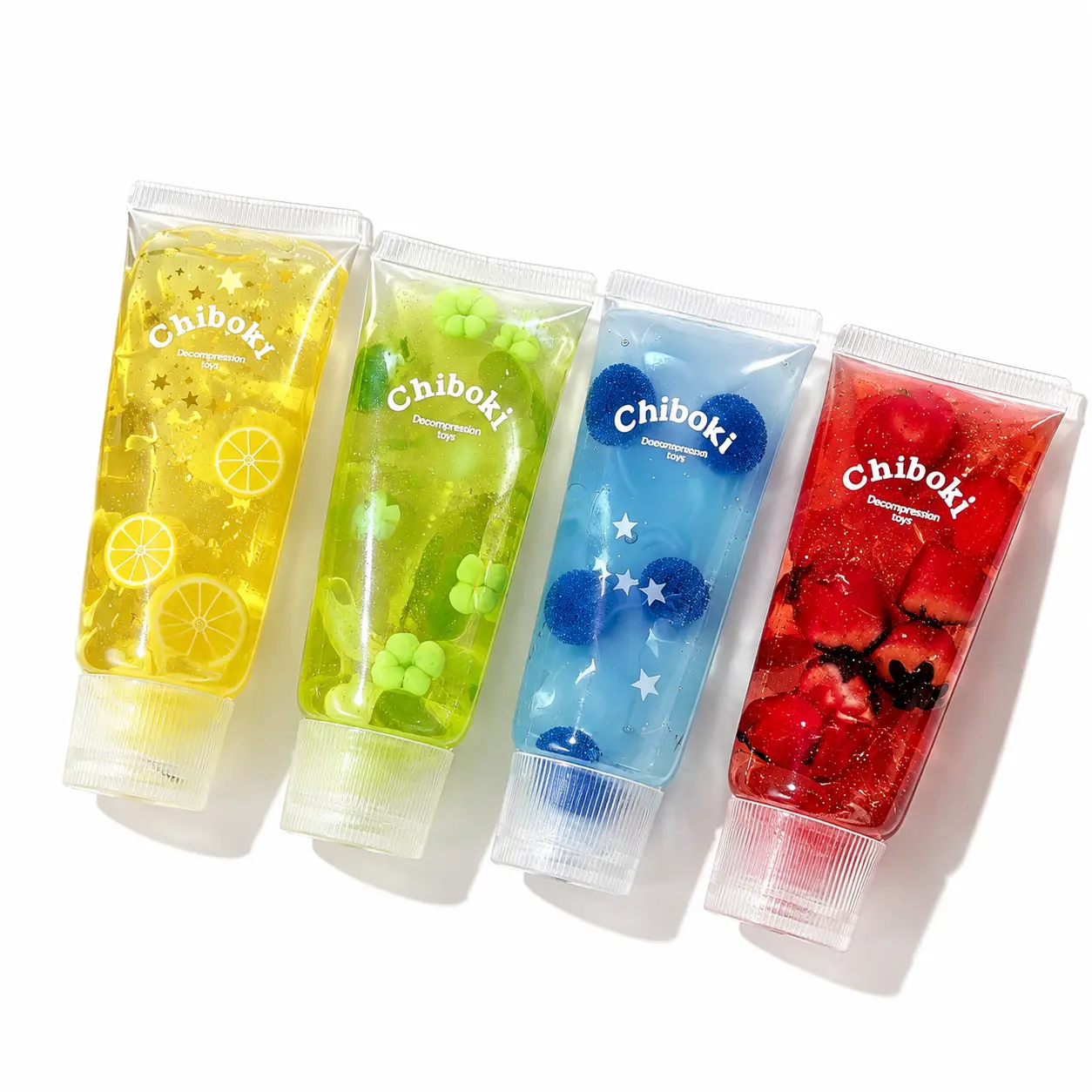 Chiboki Jam Squishy 4-styles - Toothpaste Tube Clear Gel Squeeze Fidget Sensory Toys No Mess ASMR