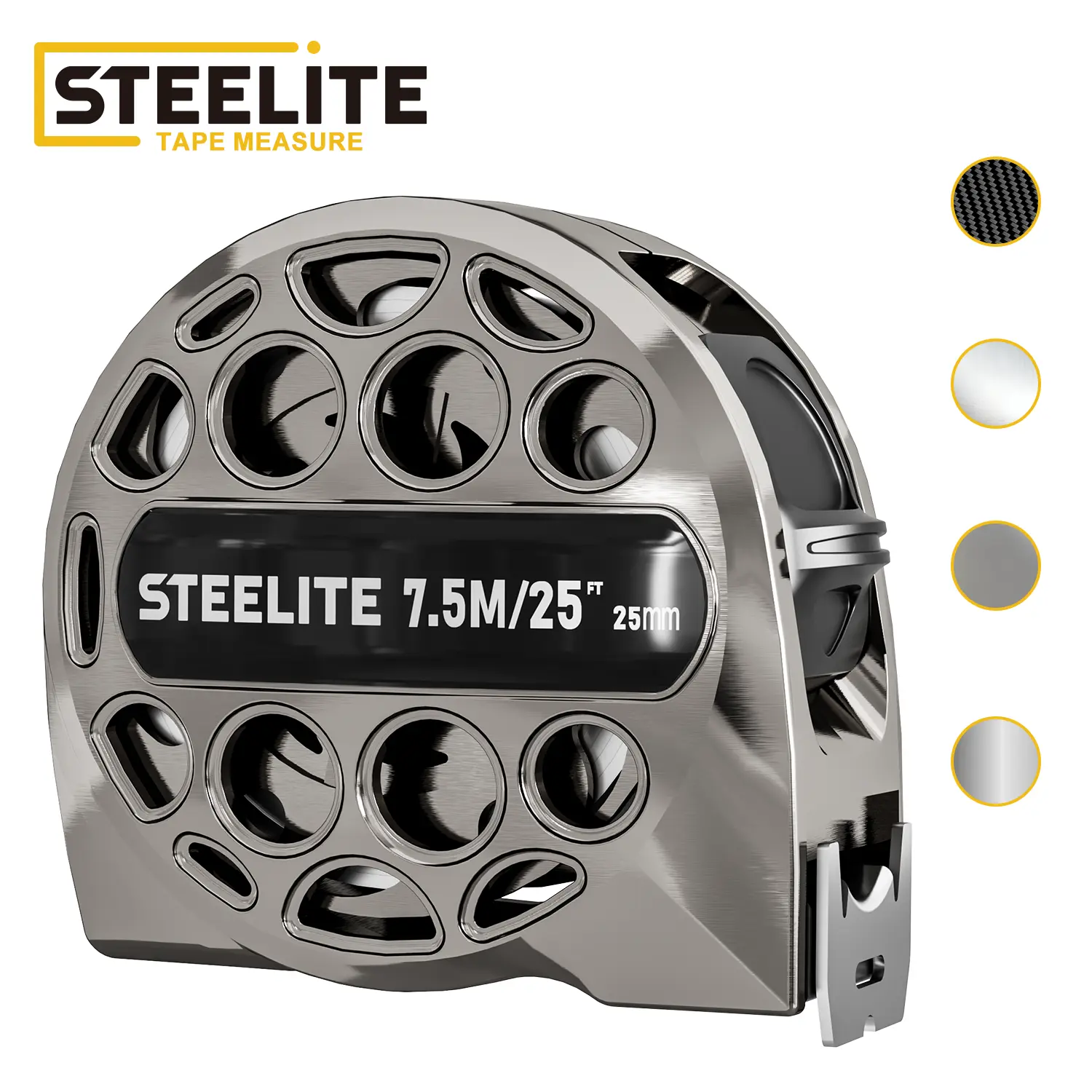 Steelite Stainless Steel Retractable Measurement Tape, 25ft/7.5m Metal Gauge Ruler with Fraction Markings, Portable Work Tool for Household Woodworking, Father’s Gift
