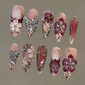 NailVesta FAIRY NECTAR – 100% Handcrafted 3D Press-On Nails | Reusable, Long-Lasting, Salon-Quality black lace nail art nail art