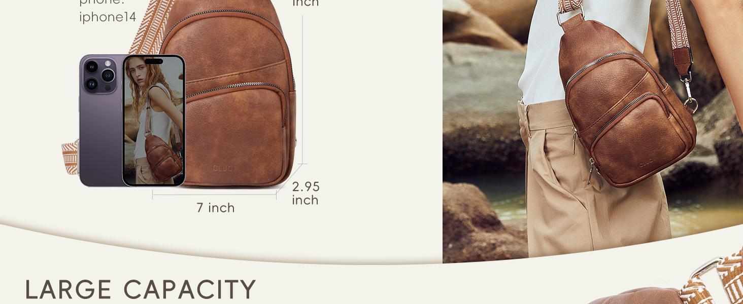 CLUCI TikTokShopSpringGlowUp Small Sling Bag for Women and men, Vegan Leather Fanny Pack Crossbody Bag with Guitar Strap, Multi Pockets, Zipper Closure