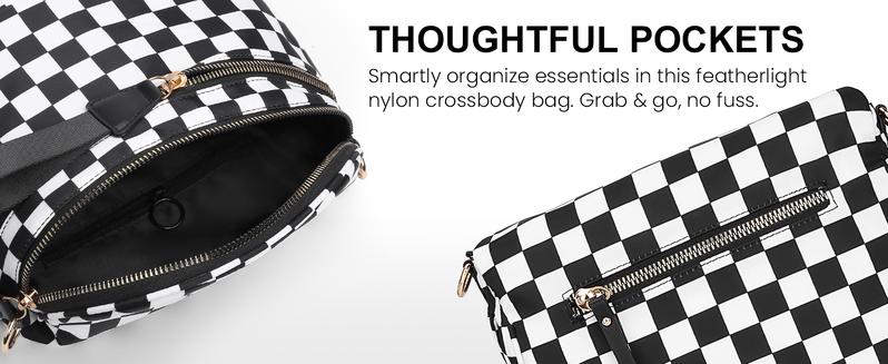 Jointlycreating Bum Bags for Women Checkered Crossbody Bag Nylon Lightweight Fanny Pack Large Belt Bag for Travel Slip On Design