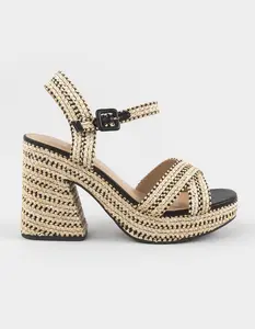 SODA Yara Raffia Womens Cross Strap Platform Heels