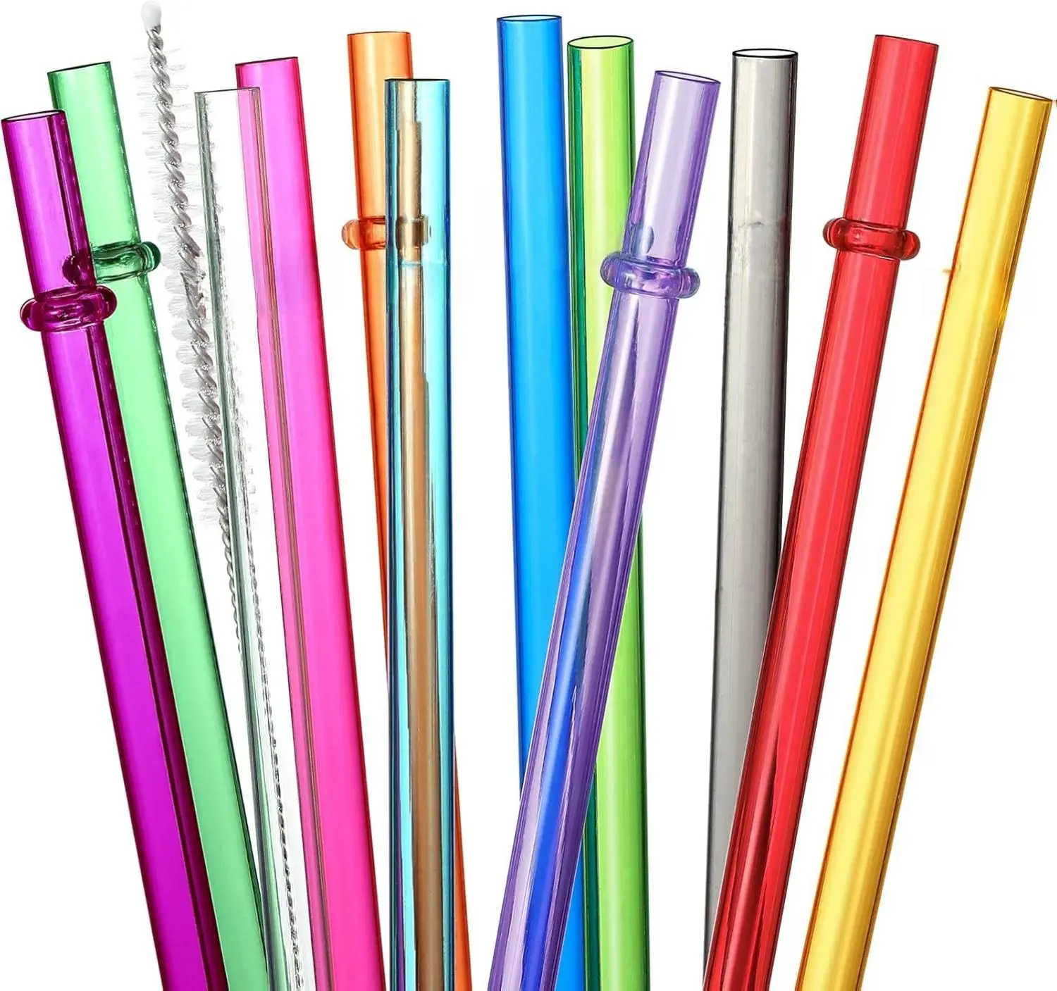 Reusable Straight Hard Plastic Drinking Straw Set (24 PCS, 10.5" Long) - TRITAN BPA-Free, 12 Vibrant Translucent & Solid Colors, 4 Hand Wash Brushes for Tumblers, Cups