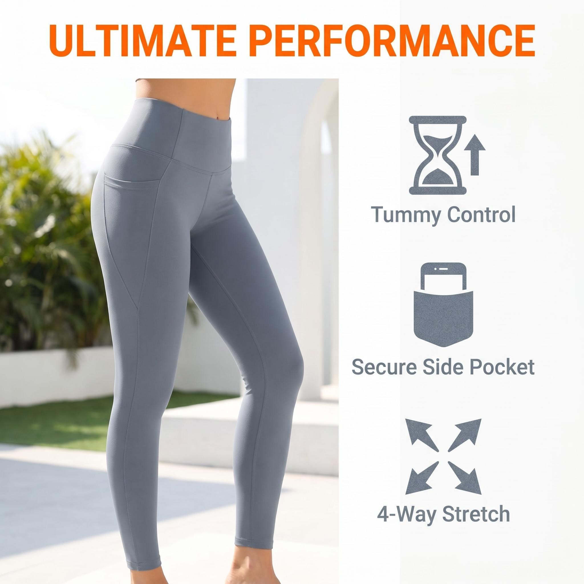OKP Women's 5-Pack Solid High-Waist Pocket Sports Leggings - Comfy Breathable Skinny Active Gym Pants, Athleisure Fitness Pants for Yoga, All-Season Women's Clothes, Clothes For Women,clothes for back to school,first day of school outfits