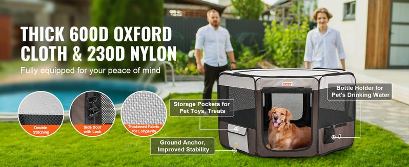 VEVOR Foldable Pet Playpen, TikTokShopBlackFriday, 46 inch Portable Dog Playpen, Crate Kennel for Puppy, Dog, Cat, Premium Waterproof 600D Oxford Cloth, Removable Zipper, for Indoor Outdoor Travel Camping Use