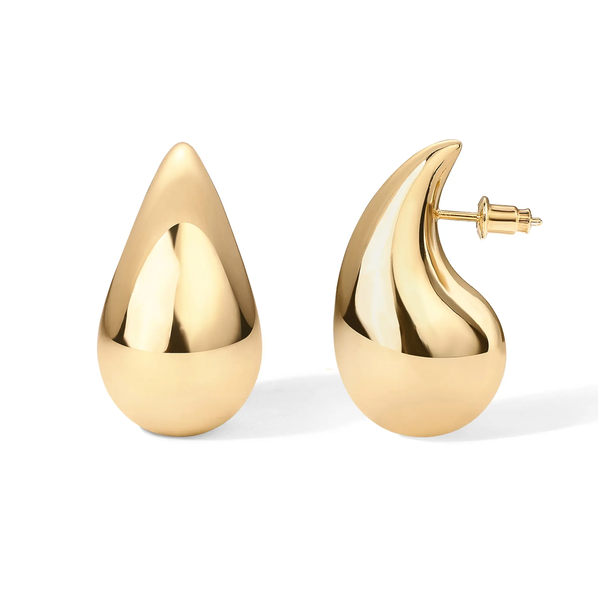 PAVOI 14K Gold Plated 925 Sterling Silver Post Teardrop Chunky Hoop Earrings - Lightweight Drop Yellow for Women - 22mm Designer Earring