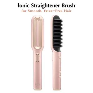 LILA Hair Straightener Brush, 2 in 1 Straightening & Curling Brush, Hairdressing Comb Hot Air Brush, Trending Products, 200 Million Ionic，Makeup Products, Safe Mode