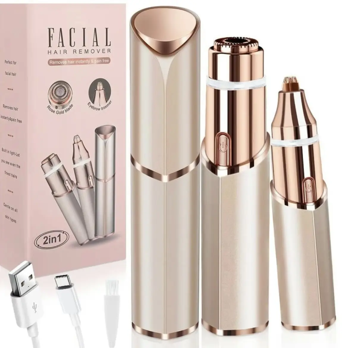 Eyebrow Facial Hair Trimmer: Portable 2 in 1 Electric Shaver and Facial Remover - Rechargeable Eyebrow Lips Body Facial Razor Comfort