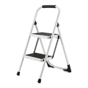 Lightweight foldable multi-step ladder; 2-step heavy-duty portable loft ladder; 330 lb capacity; wide non-slip pedals/anti-slip feet; household foldable step stool; steel A-frame ladder for indoor and outdoor use—kitchen, office, DIY home improvement