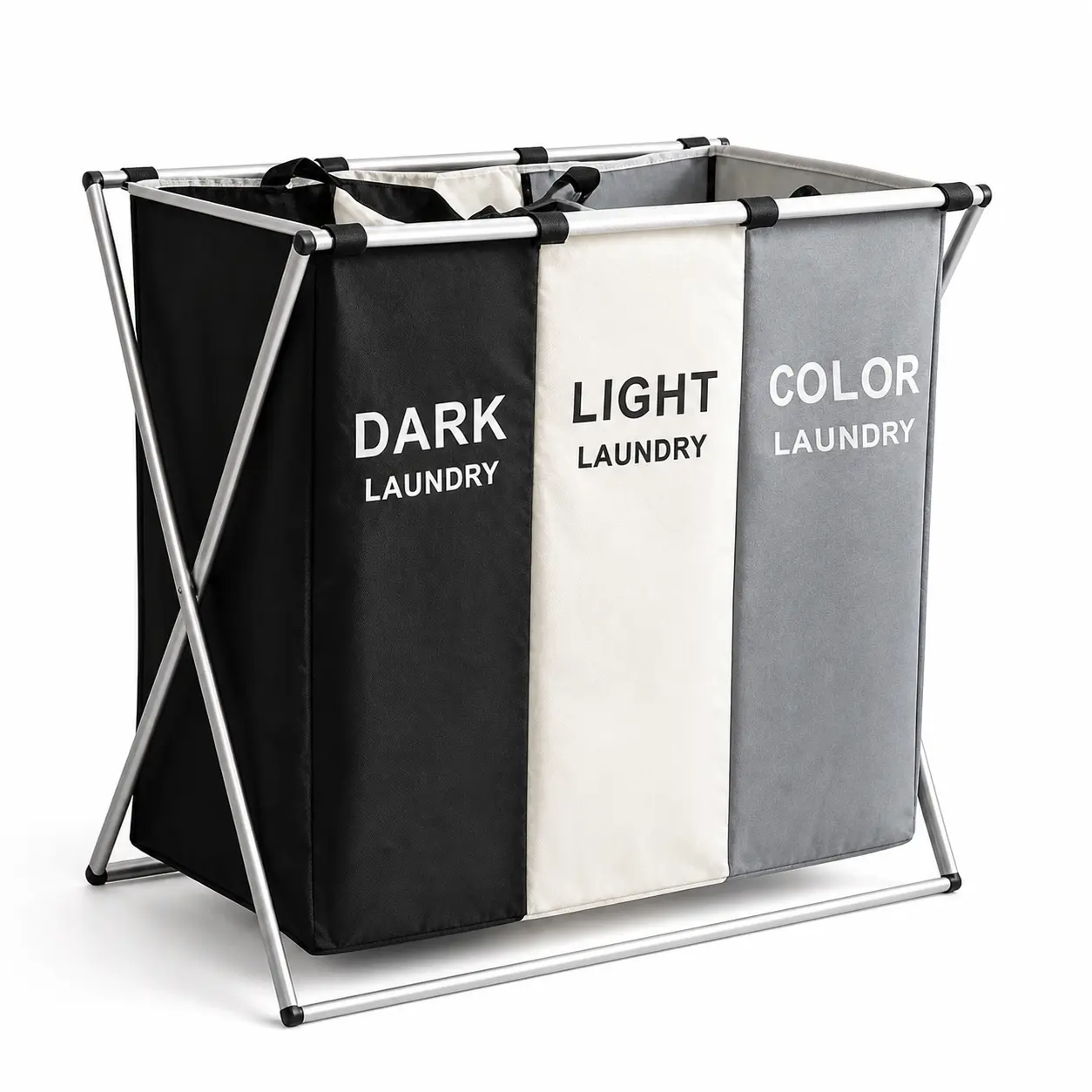 Large-capacity 3-compartment Laundry Basket, Waterproof Reinforced Laundry Organizer Bag, Foldable Laundry Storage Bin, Space-Saving,Suitable for Dormitories