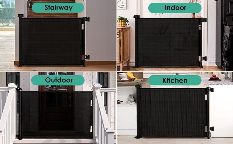 Dearlomum Retractable Baby Gate 33.1" Tall Extends up to 55"/71"/118"/168“/197” Wide Child Safety Gate for Doorways Stairs Hallways Indoor/Outdoor Grey Playpen Infant