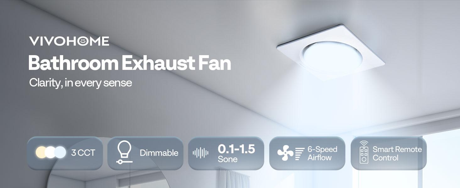VIVOHOME Autoflow Bathroom Exhaust Fan with Light & Humidity Sensor (30-110-160CFM) - 2700K/4000K/5700K & Energy Efficient EC Motor, Constant Airflow (Install Kit, 4-in Duct)