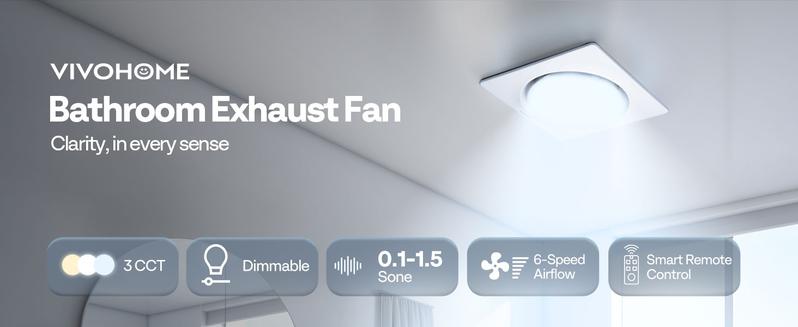 VIVOHOME Autoflow Bathroom Exhaust Fan with Light & Humidity Sensor (30-110-160CFM) - 2700K/4000K/5700K & Energy Efficient EC Motor, Constant Airflow (Install Kit, 4-in Duct)